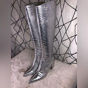 MARC FISHER KNEE HIGH BOOT, Silver Metallic, Size 11